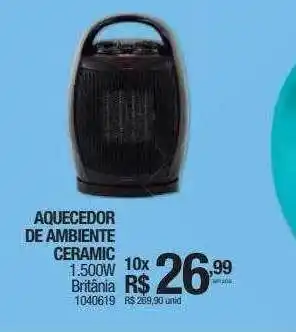 Aquecedor de ambiente ceramic 1.500w britânia