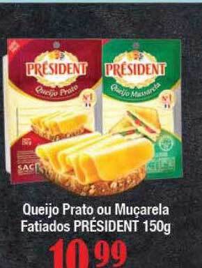 Supermercados Unidos Queijo prato ou muçarela fatiados président oferta