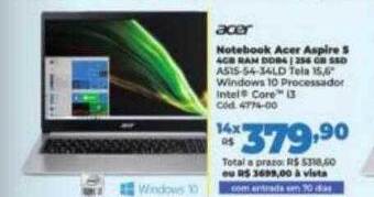 Lojas Becker Acer notebook aspire 5 oferta