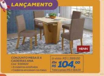 Conjunto mesa e 4 cadeiras ana henn