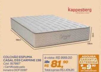 Lojas Colombo Colchão espuma casal d33 carmine 138 kappesberg oferta
