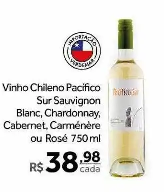 Verdemar Supermercado Vinho chileno pacifico sur sauvignon blanc chardonnay cabernet carménère ou rosé oferta