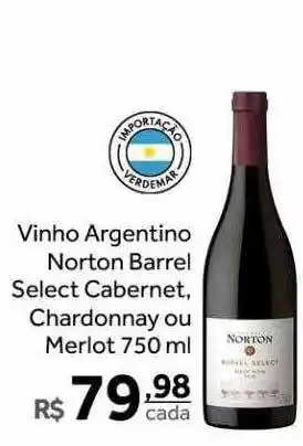 Verdemar Supermercado Vinho argentino norton barrel select cabernet chardonnay ou merlot oferta
