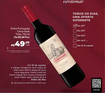 Verdemar Supermercado Vinho português censurado tinto oferta