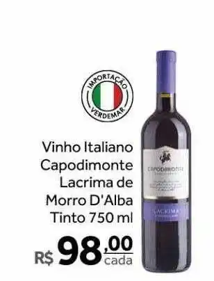 Verdemar Supermercado Vinho italianho capodimonte lacrima de morro d'alba tinto oferta