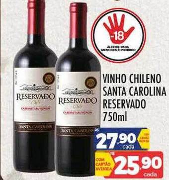 Supermercados Avenida Vinho chileno santa carolina reservado oferta