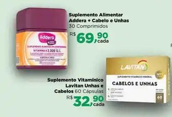 Farmácias Nissei Suplemento alimentar addera + cabelo e unhas suplemento vitamínico lavitan unhas e cabelos 60 oferta