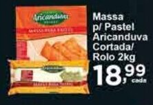 Massa p/ Pastel Aricanduva cortada ou rolo 2kg