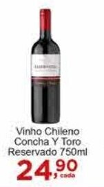 Rossi Supermercado Vinho Chileno Concha Y Toro Reservado 750ml oferta