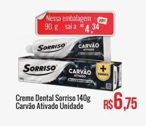 Creme dental sorriso 140g carvão ativado unidade