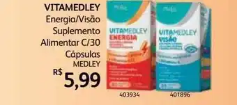 PoupaFarma Vitamedley energia visão suplemento alimentar c 30 cápsulas medley oferta