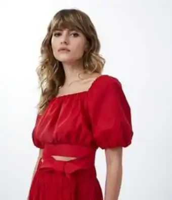 Renner Blusa curta em tricoline com manga bufante e amarração oferta