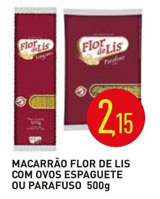 Calvo Atacadista Macarrao Flor de Lis com ovos Espaguete ou Parafuso 500g oferta