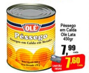 Higa's Supermercado Pessego em Calda Ole Lata 450g oferta