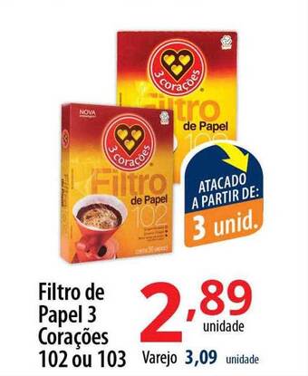 Akki Atacadista Filtro de papel 3 corações 102 ou 103 oferta