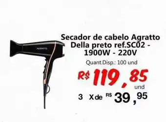 Secador de cabelo agratto della preto 1900w - 220v