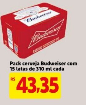 Mercado Extra Pack Cerveja Budweiser c/15 latas de 310ml cada oferta