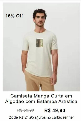 Renner Camiseta Manga Curta em Algodao com Estampa Artistica oferta