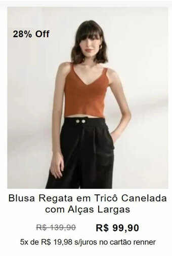 Renner Blusa Regata em Trico Canelada com Alcas Largas oferta