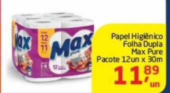 Papel higiênico folha dupla max pure pacote 12un x 30m