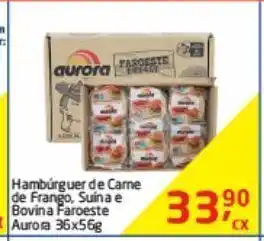 Tenda Atacado Hambúrguer de carne de frango, suína e bovina faroeste aurora caixa 36un x 56g oferta