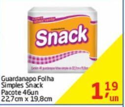 Guardanapo folha simples snack pacote 46un 22.7cm x 19.8cm
