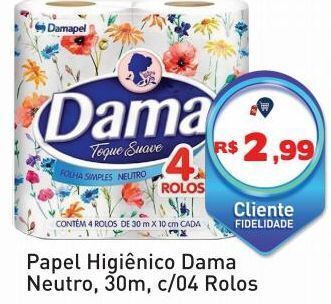 Papel higiênico dama neutro, 30m, c/04 rolos