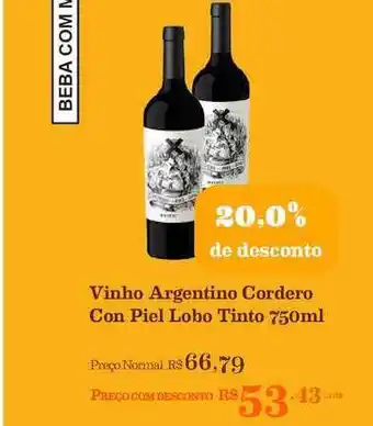 Mercadinhos São Luiz Vinho Argentino Cordero Con Piel Lobo Tinto 20% De Desconto 750ml oferta