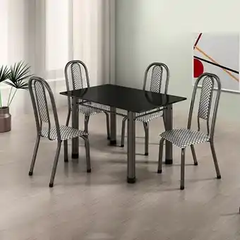 Conjunto de mesa cozinha tubulares gol fortaleza com 4 cadeiras ardósia prata martelado tecido silver