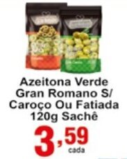Rossi Supermercado Azeitona Verde Gran Romano s/ Caroco ou Fatiada 120g sache oferta