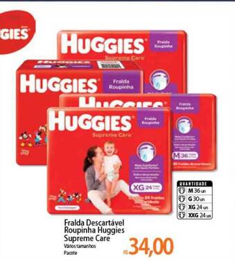 Atacadão Fralda Descartável Roupinha Huggies Supreme Care oferta