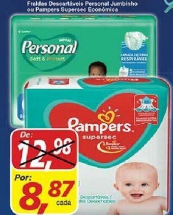 Supermercados Guanabara Fraldas Descartaveis Personal Jumbinho ou Pampers Supersec Economica oferta