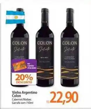 Atacadão Vinho argentino colon 20% desconto oferta