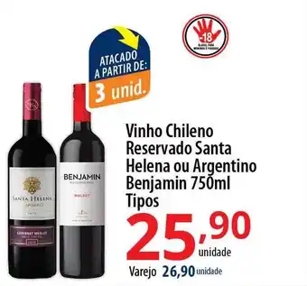 Akki Atacadista Vinho chileno reservado santa helena ou argentino benjamin tipos oferta