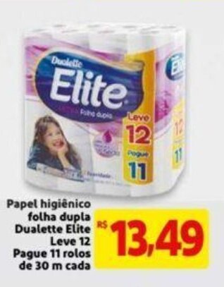 Papel Higiénico folha dupla Dualette Elite Lave 12 Pague 11 rolos de 30m cada