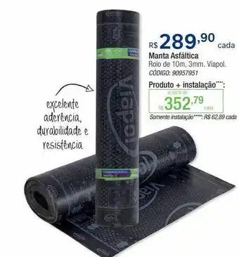 Manta asfáltica rolo de 10m 3mm viapol