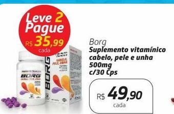 Drogal Borg suplemento vitamínico cabelo, pele e unha 500mg c/30 cps oferta