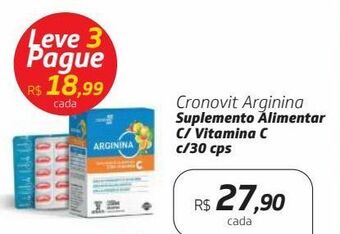 Drogal Cronovit arginina suplemento alimentar c/ vitamina c c/30 cps oferta