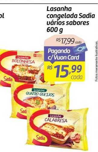 Comper Lasanha congelada sadia vários sabores oferta