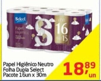 Papel Higiénico Neutro Folha Dupla Select pacote 16un x 30m