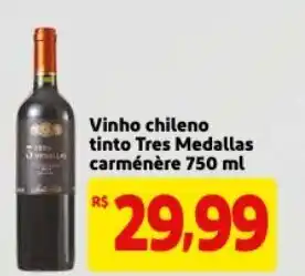 Mercado Extra Vinho Chileno tinto Tres Medalhas carmenere 750ml oferta