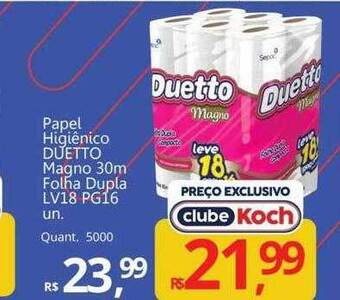 Supermercados Koch Papel higiênico duetto magno 30m folha dupla lv18 pg16 oferta