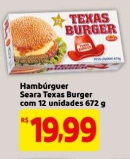 Mercado Extra Hamburguer Seara Texas Burger com 12 unidades 672g oferta