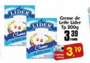 Higa's Supermercado Creme de leite Lider TP 200g oferta