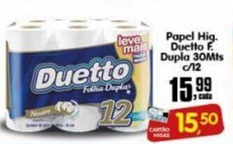 Higa's Supermercado Papel Hig, Duetto F. Dupla 30mts c/12 oferta