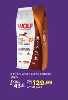DB Supermercados Ração para cães wolf adulto 25kg oferta