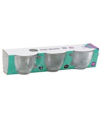 Freitas Varejo Jogo de xícaras vidro cristal 3 peças útil bazar 220ml rf1289 oferta
