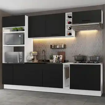Pão de Açúcar Cozinha completa madesa agata 290001 com armário e balcão (sem tampo e pia) - branco/preto oferta
