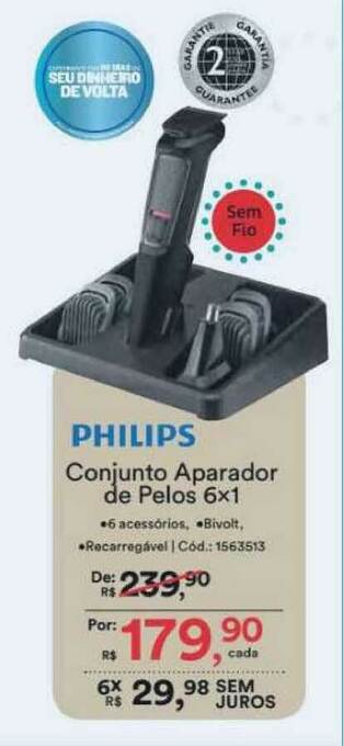 Casa e Vídeo Philips Conjunto Aparador De Pelos 6x1 oferta