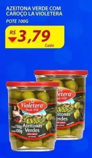 Assaí Atacadista Azeitona Verde com Caroco La Violetera 100g oferta
